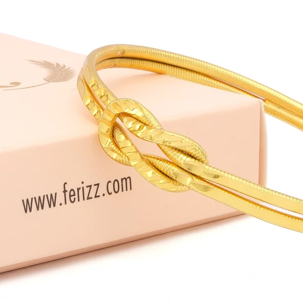 Altın Kaplama İmitasyon Köşeli Desenli Ajda Aşk Düğümü Bilezik BLZ-3117 - Resim 4