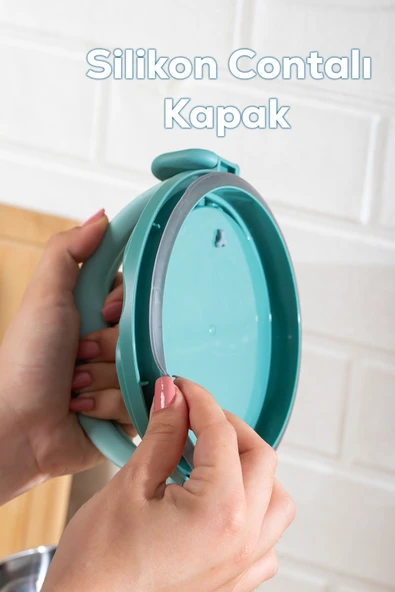 Porsima 66732-2 Stainless Steel Vakumlu Lunch Box İki Katlı Paslanmaz Çelik Kolay Kilitlenir Kendinden Kaşıklı Sefer Tası – 1000ml Yeşil - Resim 2