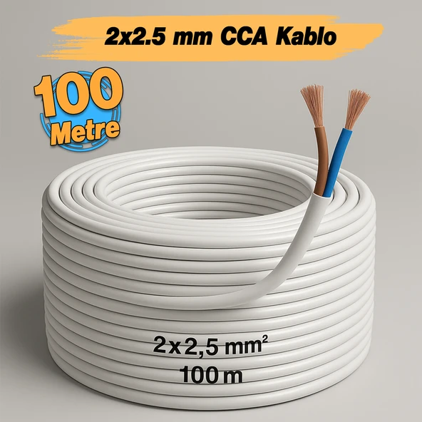 CCA Çok Telli Kablo 2x2.5 mm 100 Metre Elektrik Kablosu Topraklama Yok Alüminyum Alışım Beyaz Renk - Resim 2