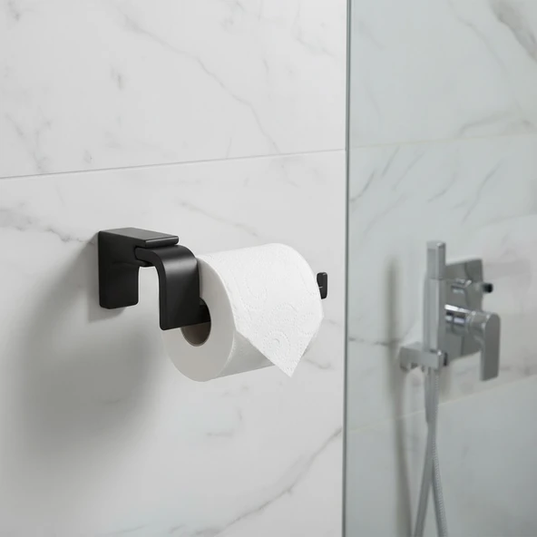 Siyah Lüx Kapaksız WC Kağıt Aparatı Vidalı Paslanmaz Metal Duvar Tuvalet Kağıtlık Banyo Aksesuarı - Resim 6