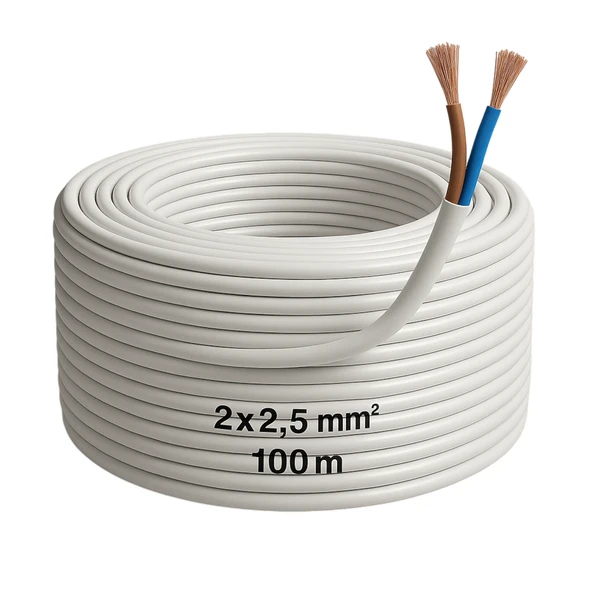 CCA Çok Telli Kablo 2x2.5 mm 100 Metre Elektrik Kablosu Topraklama Yok Alüminyum Alışım Beyaz Renk ürün görseli