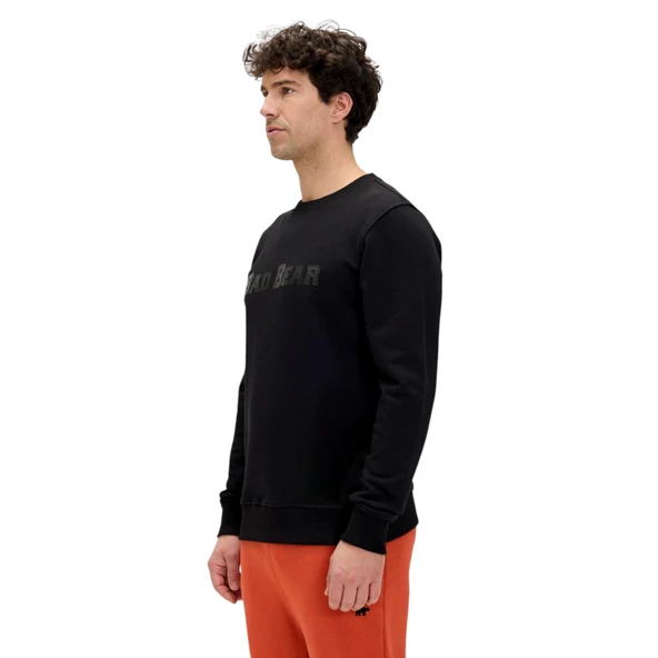 Snow Siyah Crewneck Erkek Baskılı Sweatshirt - Resim 3