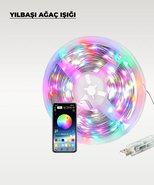 Yılbaşı Ağacı Şerit Led - 10 Metre- Telefondan Kontrol - Ses Duyarlı - Resim 3