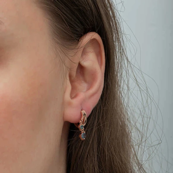 Supertrend Gümüş Rose Sallantılı Mistik Topaz Kadın Küpe - Resim 4