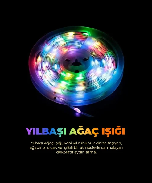 Yılbaşı Ağacı Şerit Led - 10 Metre- Telefondan Kontrol - Ses Duyarlı - Resim 2
