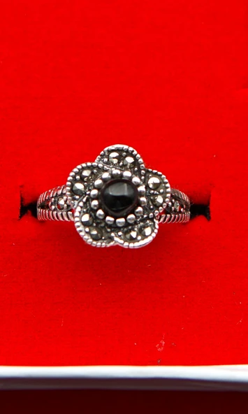 925 Ayar Kadın Gümüş Oltu Taşı Yüzük sy00066 ürün görseli 1