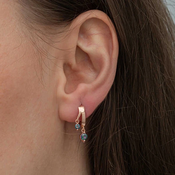 Supertrend Gümüş Rose Sallantılı Mistik Topaz Kadın Küpe - Resim 5