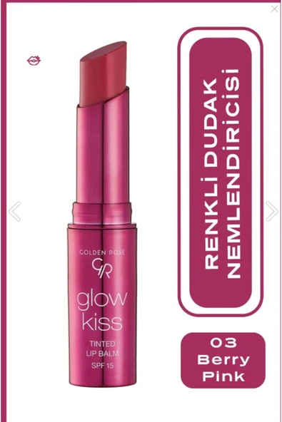 GOLDEN ROSE Glow Kiss Tinted Lip Balm SPF15 Shea & Hyaluronik Asitli Renkli Dudak Balmı 03 Berry Pink 3 g