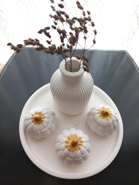 Tabakta 3'lü Mini Balkabağı Vazo Dekoratif Set - Resim 3