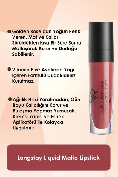 GOLDEN ROSE LONGSTAY LIGUID MATTE LİPSTİCK 19- - Resim 2