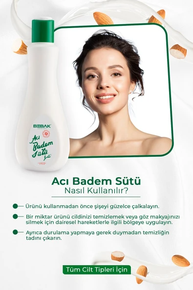 BEBAK Acı Badem Cilt Ve Makyaj Temizleyici Nemlendirici Bakım Sütü 215 ml - 5