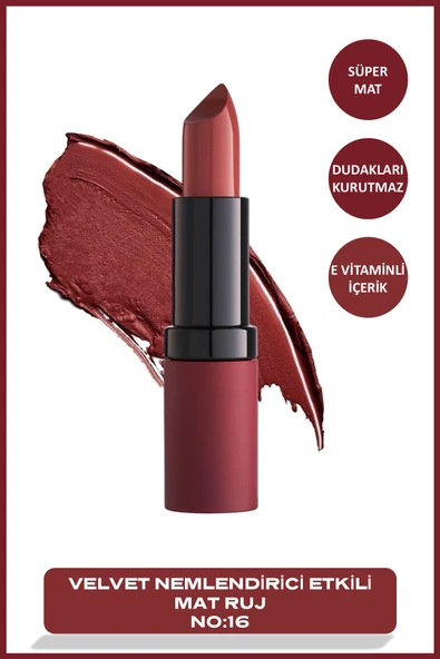 GOLDEN ROSE Velvet Matte Lipstick - 16 - Velvet Mat Ruj ürün görseli