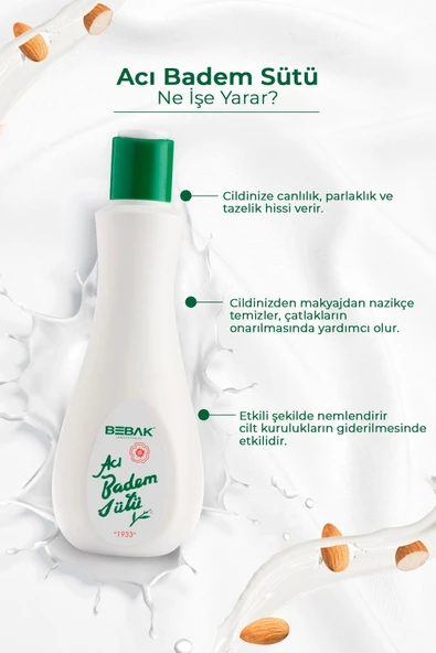BEBAK Acı Badem Cilt Ve Makyaj Temizleyici Nemlendirici Bakım Sütü 215 ml - 4