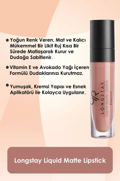 GOLDEN ROSE Longstay Liquid Matte Lipstick 13 Avokado Yağlı Kalıcı Likit Mat Ruj 5,5 ml - Resim 2