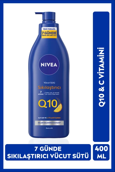 NIVEA Q10 Sıkılaştırıcı Vücut Sütü 400ml, C Vitamini,Kolajen,72 Saat Nemlendirici,Kuru Cilt Tipleri