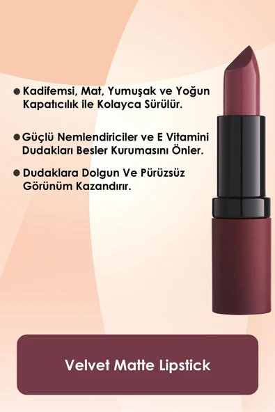 GOLDEN ROSE VELVET MATTE LIPSTICK NO.2- - Resim 4