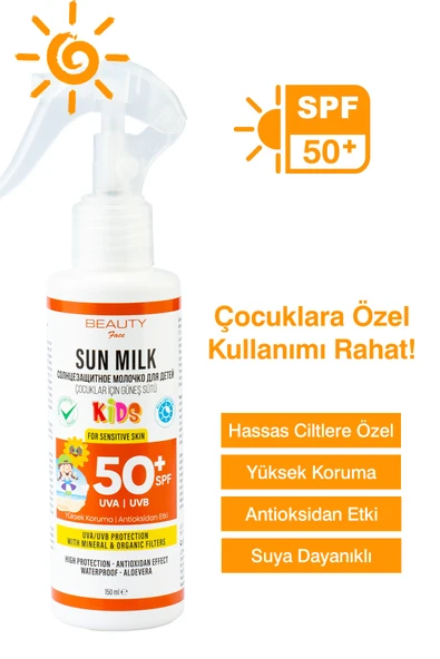 BEAUTY FACE 50 Spf Yüksek Koruma Faktörlu Çocuklara Özel Çocuk Güneş Sütü -150 ml