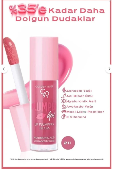 GOLDEN ROSE Plumped Lips Plumping Lipgloss 211 Dolgunlaştırıcı & Nemlendirici Dudak Parlatıcısı 4.7 ml