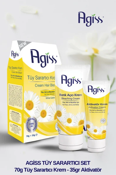 AGISS Doğal Papatya Özlü Tüy Sarartıcı Set, Tüy Sarartıcı Krem (VİTAMİN E) 70 gr Aktivatör 35 gr