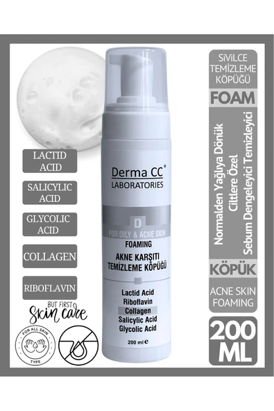 DERMA CC LABORATORIES Dema Cc Laboratorıes Foaming - Yüz Temizleme Köpüğü Sivilceli Cilt 200 ml
