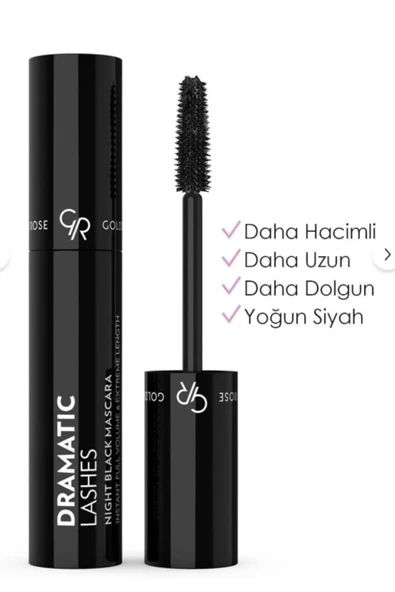 GOLDEN ROSE Dramatic Lashes Night Black Mascara İçerikli Hacim Veren Siyah Maskara 13 ml