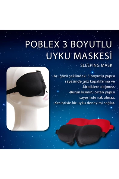 POBLEX Uyku Maskesi Kulak Tıkacı Hediyeli Kırmızı - 2