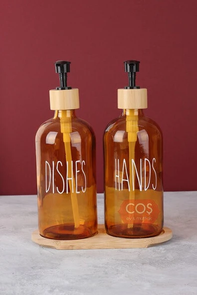 Coşev Bambu Standlı 2Li Amber Sıvı Sabunluk