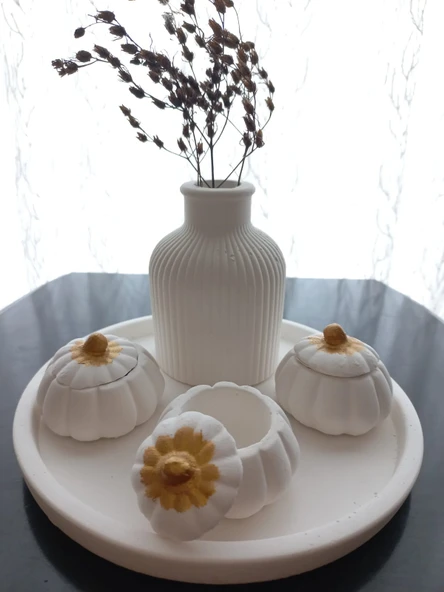 Tabakta 3'lü Mini Balkabağı Vazo Dekoratif Set - Resim 4