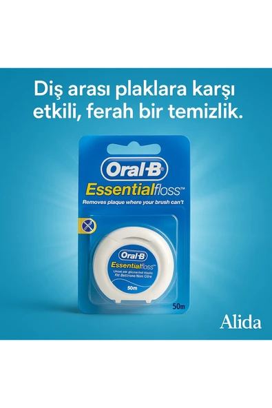 ORAL-B EssentialFloss 50m Mumsuz Diş İpi - Nanesiz Unwaxed Diş Arası Temizleyici