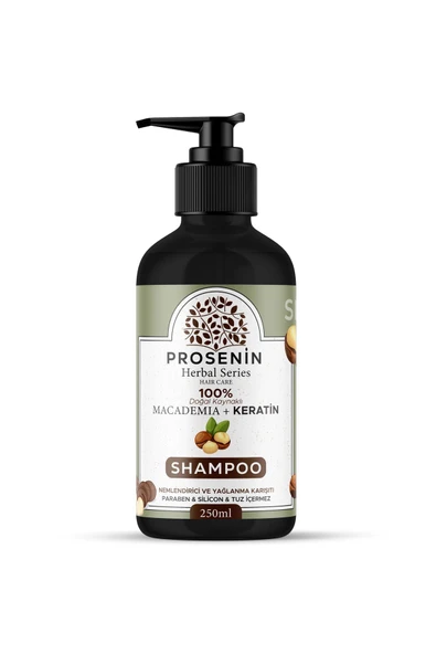 PROSENİN Macademia ve Keratin Yağlı Şampuan 250 ml %100 Bitkisel İçerikli Nemlendirici ve Yağlanma Karşıtı