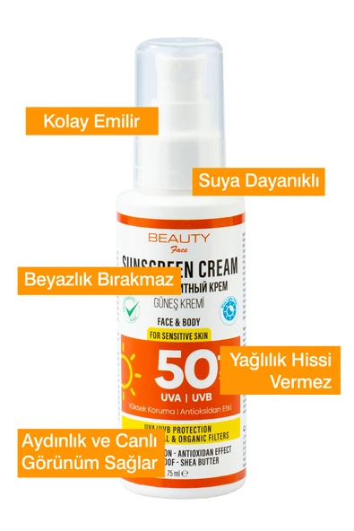 BEAUTY FACE 50 Spf Antioksidan Etkili Leke Oluşumunu Önleyen Güneş Kremi – 75 ml - 4