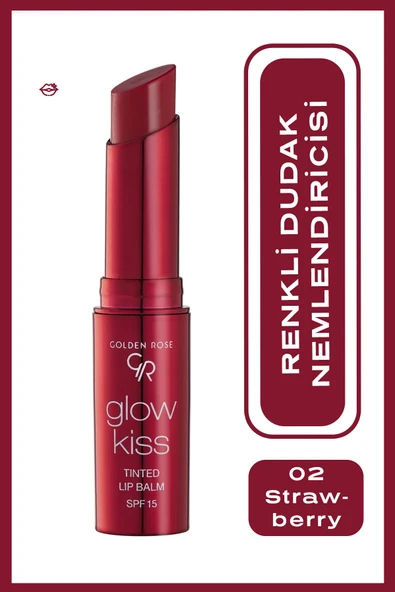 GOLDEN ROSE Glow Kiss Tinted Lip Balm SPF15 Shea & Hyaluronik Asitli Renkli Dudak Balmı -02 Strawberry  3 g
