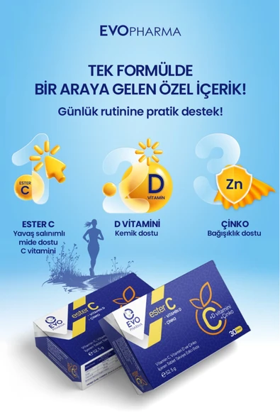 EVOPHARMA C-d-çinko 30 Tablet | Ester C Vitamini, D Vitamini Ve Çinko - Resim 7