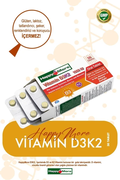 HAPPYMORE Vitamin D3 ve Vitamin K2 İçeren Takviye Edici Gıda - Resim 2