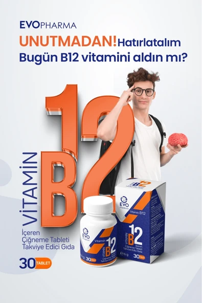 EVOPHARMA Vitamin B12 İçeren Çiğneme Tableti Takviye Edici Gıda - Resim 6