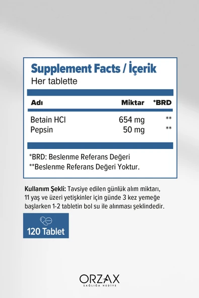 OCEAN Betain Hcı+ Pepsin 120 Tablet - Resim 2