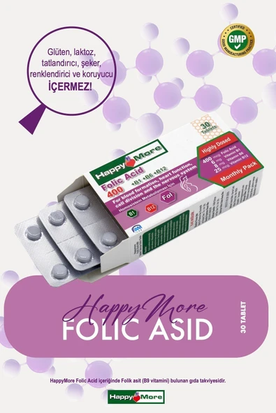 HAPPYMORE B Grubu Vitaminler Içeren Folik Asit Takviye Edici Gıda - Resim 2