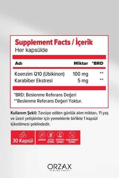OCEAN Orzax Koenzim Q10 100mg 30 Kapsül - Resim 2