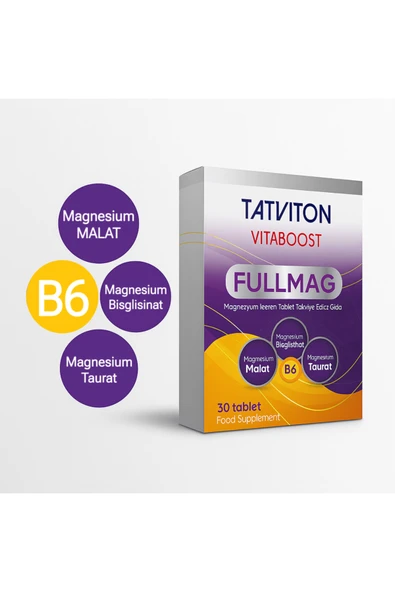 TATVİTON VİTABOOST FULLMAG 30 Tablet Magnezyum Taurat, Bisglisinat, Malat Ve B6 ürün görseli
