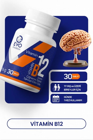 EVOPHARMA Vitamin B12 İçeren Çiğneme Tableti Takviye Edici Gıda ürün görseli