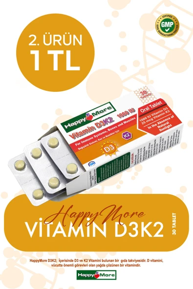 HAPPYMORE Vitamin D3 ve Vitamin K2 İçeren Takviye Edici Gıda ürün görseli