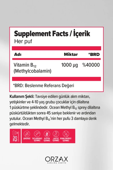OCEAN Methyl B12 1000mcg 5ml Sprey - Resim 2