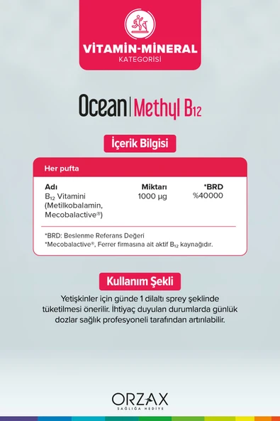 OCEAN Ocean Methyl B12 1000 Mg 10 Ml Dilaltı Sprey / 66 Doz - Resim 2