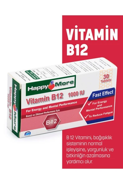 HAPPYMORE Vitamin B12 Takviye Edici Gıda - 30 Tablet - Resim 6