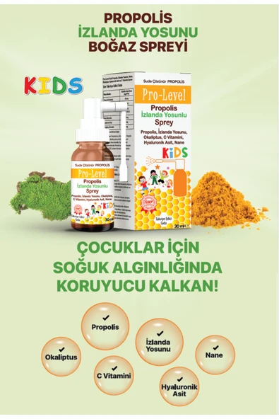 PRO LEVEL KİDS PROPOLİS VE İZLANDA YOSUNLU BOĞAZ SPREYİ 30 ML - 2