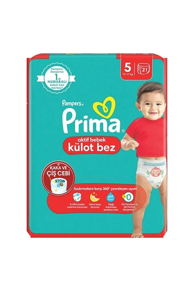 PRİMA Aktif Bebek Külot Bez 5 Beden 12-17 Kg 21 Adet