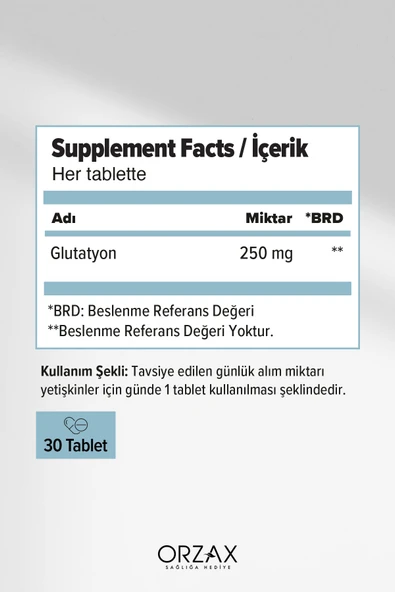 OCEAN Orzax L-glutathione 250 Mg 30 Tablet Takviye Edici Gıda - Resim 2
