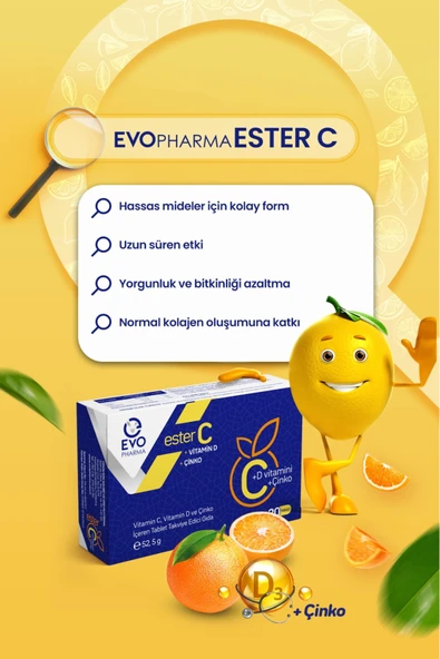 EVOPHARMA C-d-çinko 30 Tablet | Ester C Vitamini, D Vitamini Ve Çinko - Resim 4