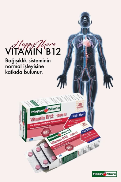HAPPYMORE Vitamin B12 Takviye Edici Gıda - 30 Tablet - Resim 5