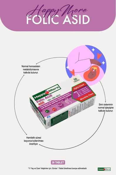 HAPPYMORE B Grubu Vitaminler Içeren Folik Asit Takviye Edici Gıda - Resim 3